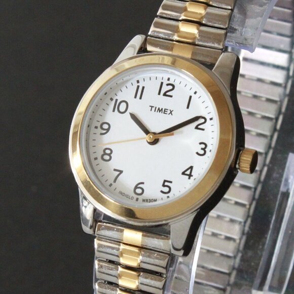 Essex Ave Ladies Indiglo Quartz Watch By Timex Two Tone Expansion Bracelet 25mm main image 12